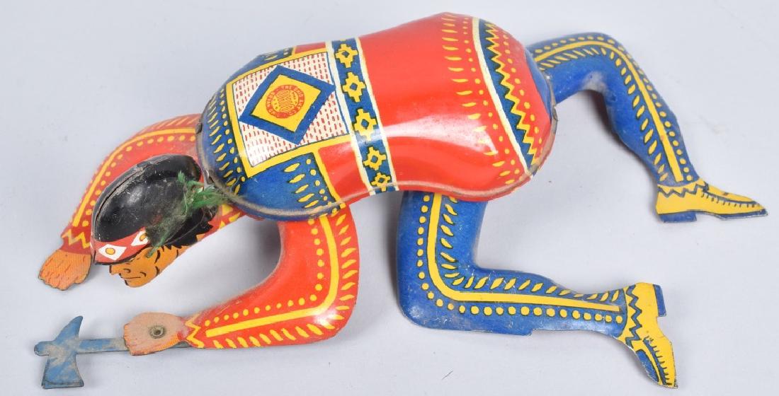 OHIO ART TIN WINDUP CRAWLING INDIAN: All original with nice colors. Works. 8" Excellent