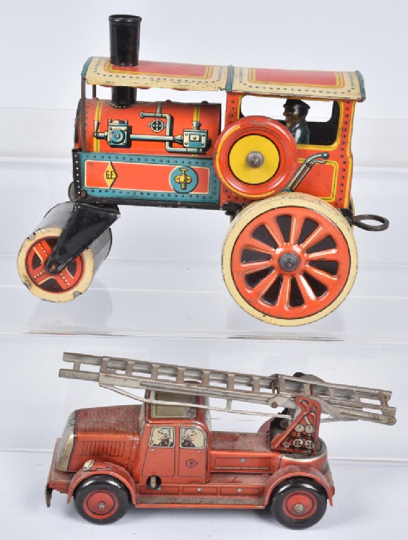 GERMAN WINDUP FIRE TRUCK & STEAM ROLLER (1 of 4)