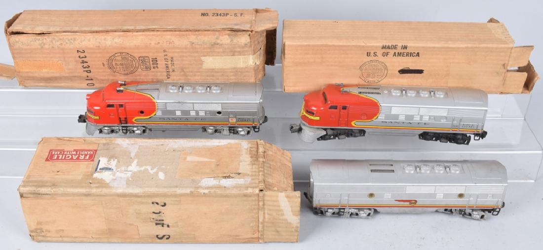 LIONEL SANTA FE F-3 ABA UNITS: Includes #2383 Powered, #2343 Powered, and #23430 Dummy. With light wear. With Boxes.