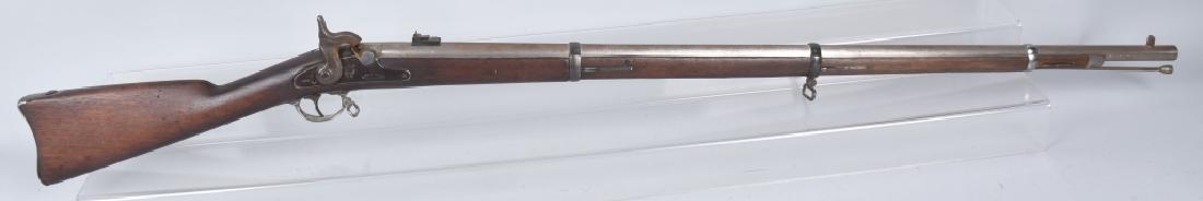 U.S. M1863 ROBINSON .58 RIFLE: 40" replacement barrel Nice working lock dated 1864, forestock has been restored. Ram rod is a replacement. Very Good