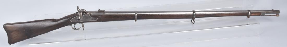 COLT SPECIAL 1861 .58 MUSKET, 1862: 40" barrel dated with inspectors marks. Lock is dated 1862, action works, fore stock and butt have been repaired. Left flat of stock stamped N.J. Gun displays well. Replaced ram rod. Very Good