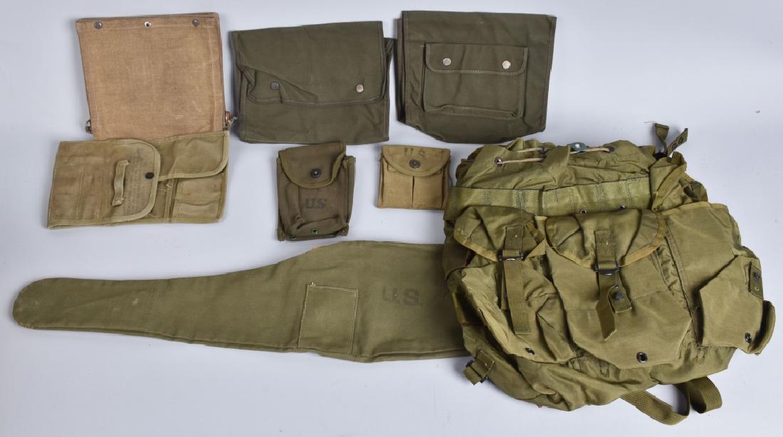 US M1 CARBINE CASE, POUCHES and MORE: Nice lot with M1 carbine case, several US pouches and a knapsack. condition varies. Most Very Good