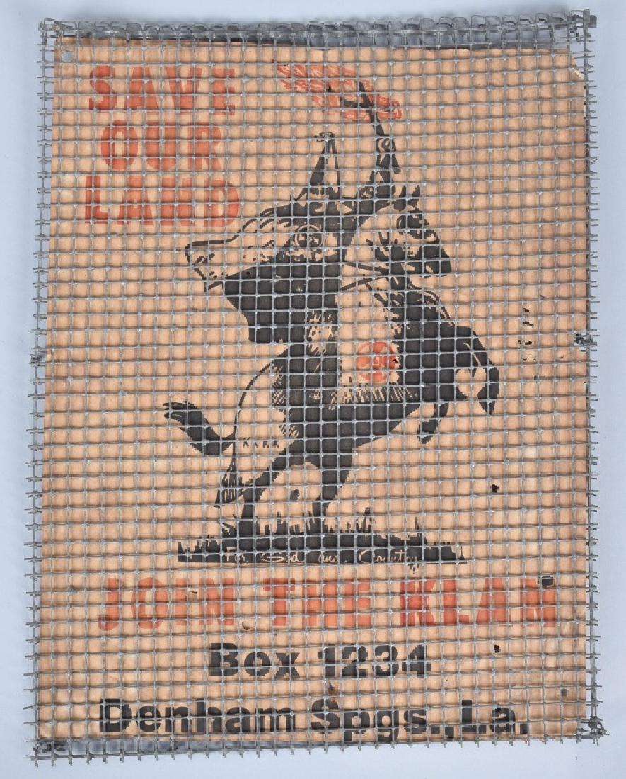 VINTAGE JOIN THE KLAN KKK SIGN: Original Join The Klan KKK Poster. Set inside wire. 12"x9" Excellent