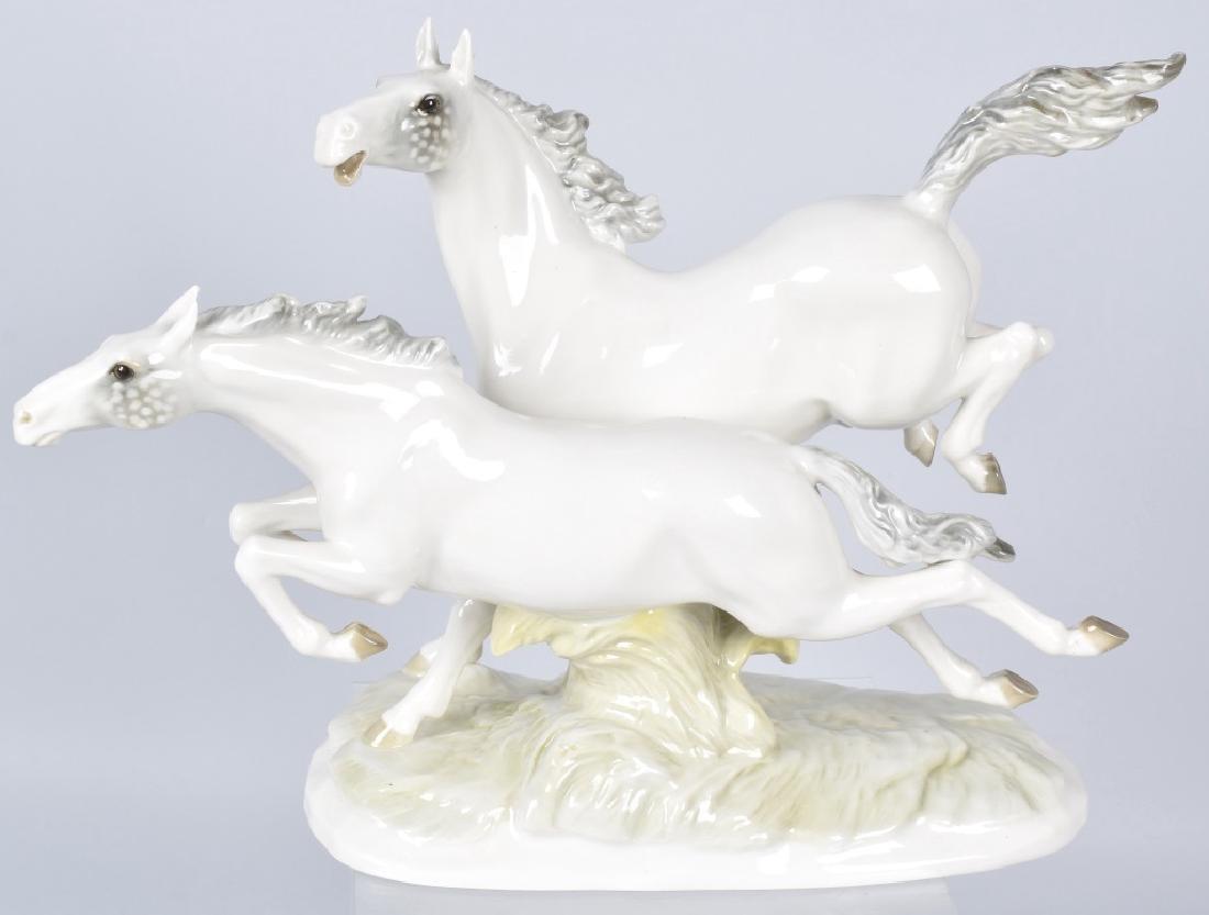 HUTCHENREUTHER GELB PORCELAIN RUNNING HORSES: Beautiful German Porcelain Running Hoses. Very large beautiful piece. Great details. Marked on the underside. 16" Excellent
