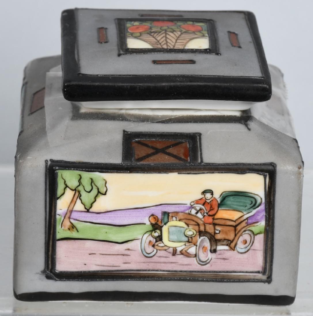 NIPPON INK WELL w/ EARLY AUTOMOBILE: Nice early Nippon Ink Well with Car scene. Great colors. 3" Excellent