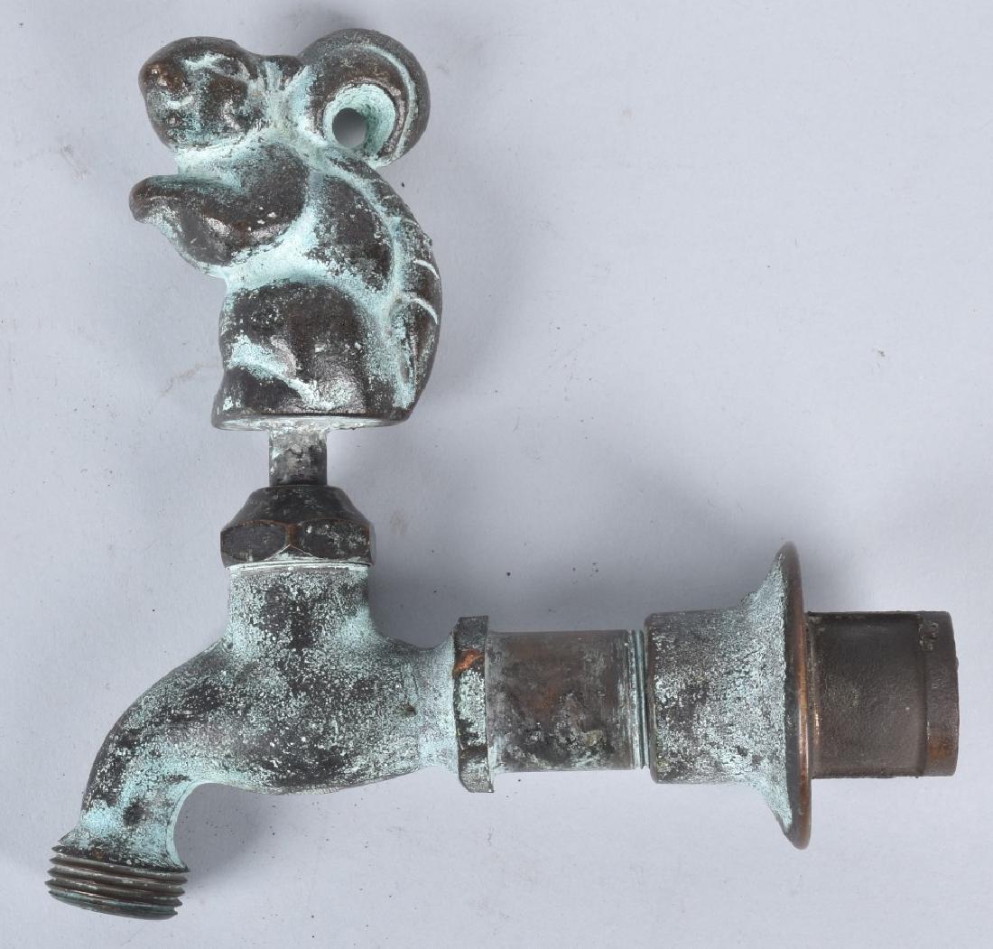 EARLY BRASS WATER SPIGOT w/ SQUIRREL HANDLE: Nice early brass water spigot. Has figural squirrel handle. Shows normal patina. 7" Excellent
