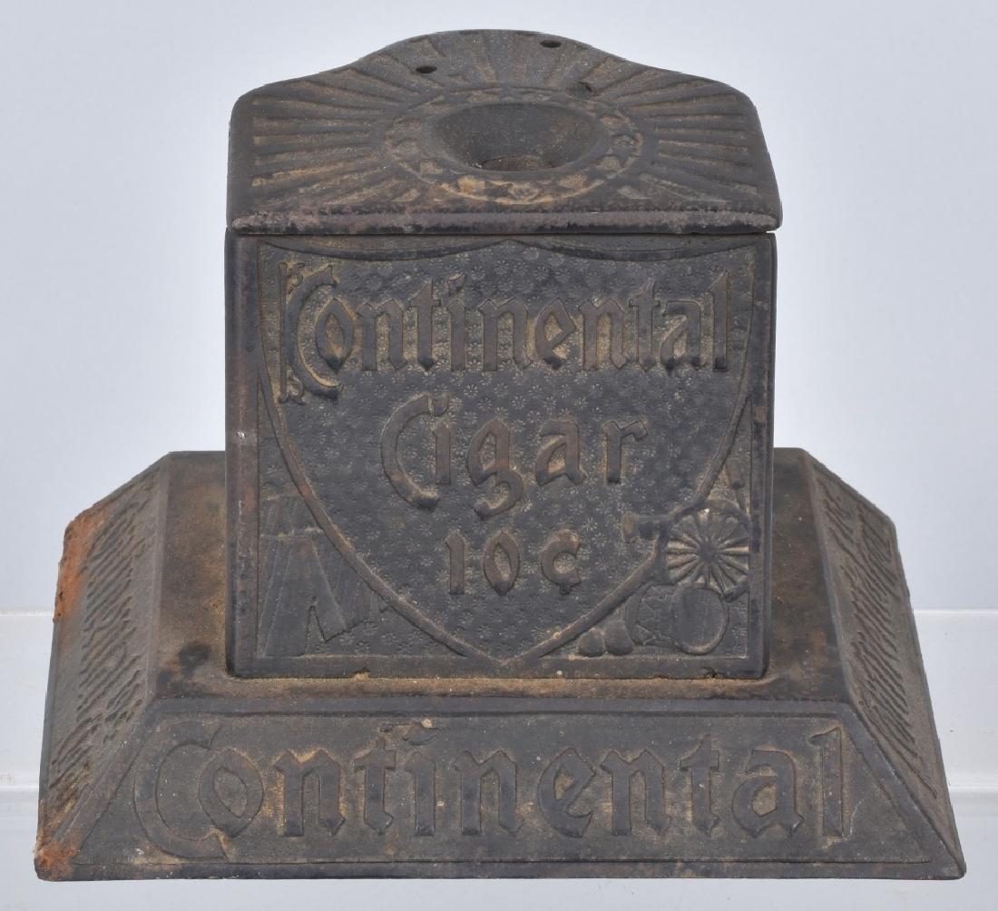 CONTINENTAL CIGAR MECHAINCAL CUTTER: Original cast iron mechanical cigar cutter. Has Continental Cigar advertising. Mech needs work. All original. 9" Very Good