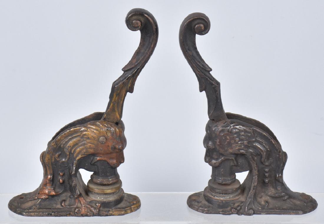 2- CAST IRON FIGURAL LION HEAD SEAL STAMPERS: Nice pair of original figural Lion Head Seal Stampers. 11" Very Good-Excellent