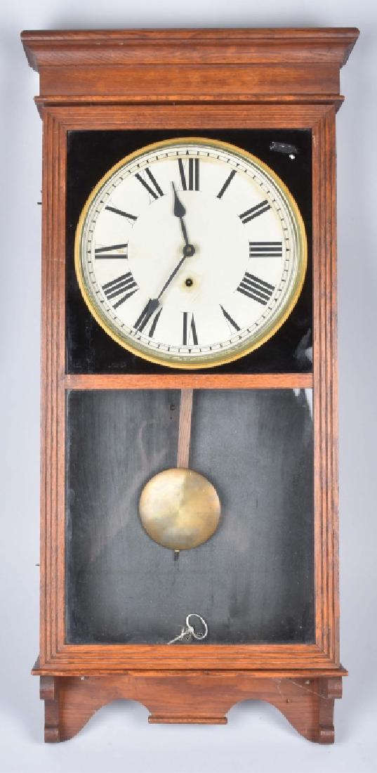 ANTIQUE SESSIONS WALL CLOCK w/ OAK & GLASS CASE