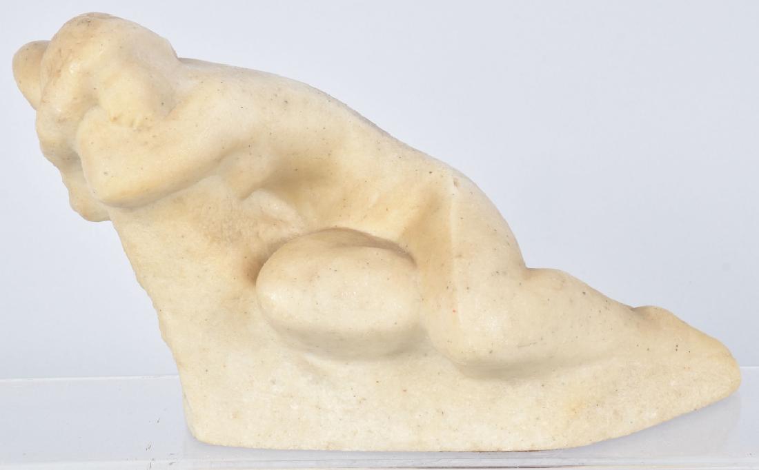 VINCENT GLINSKY RECLINING NUDE FIGURE: Vincent Glinsky (1895-1975) Reclining Nude Woman carved in stone. 9"