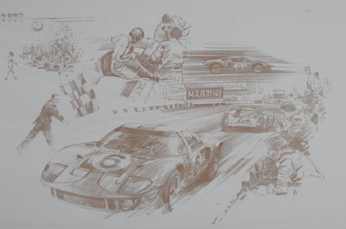 6- ORIGINAL RACING LITHO ART SHEETS: Set of 6 original tin sheets used in the litho process when producing art. All Race Car and Motorcycle related. Art done by Graham Hill, Sterling Moss, and Mike Hailwood. Each measures 25 1/2" x 21 1/