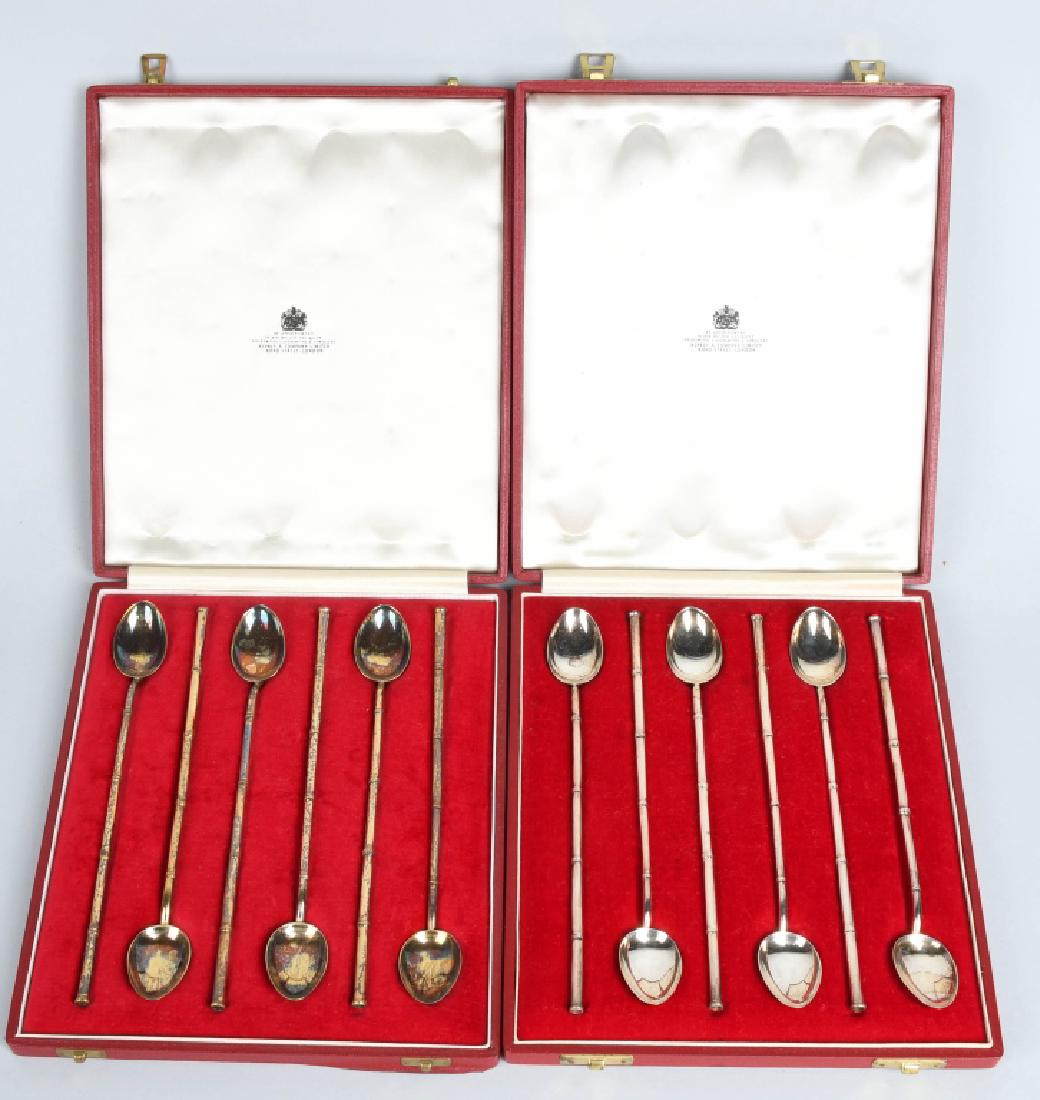 2- SETS OF 6 STERLING SILVER ICED TEA SPOONS: 2 Sets of Asprey & Co Sterling Silver Ice Tea Mixing Spoons. Both sets are in Bamboo pattern. Each set includes 6 spoons and presentation box.