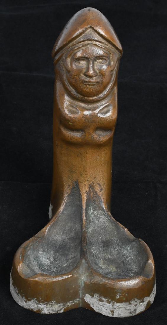 VINTAGE BRONZE PENIS w/ FACE ASHTRAY: Unusual vintage bronze Penis with Face Ashtray. 7"