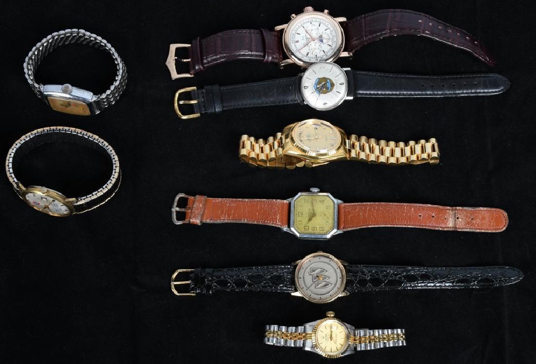 LOT OF VINTAGE CAR WATCHES & MORE: Includes Chevy Watch, Buick Watch, DX Watch, Mickey Mouse Watch, and copy Rolex and Patek Philippe Watches. Very Good-Excellent