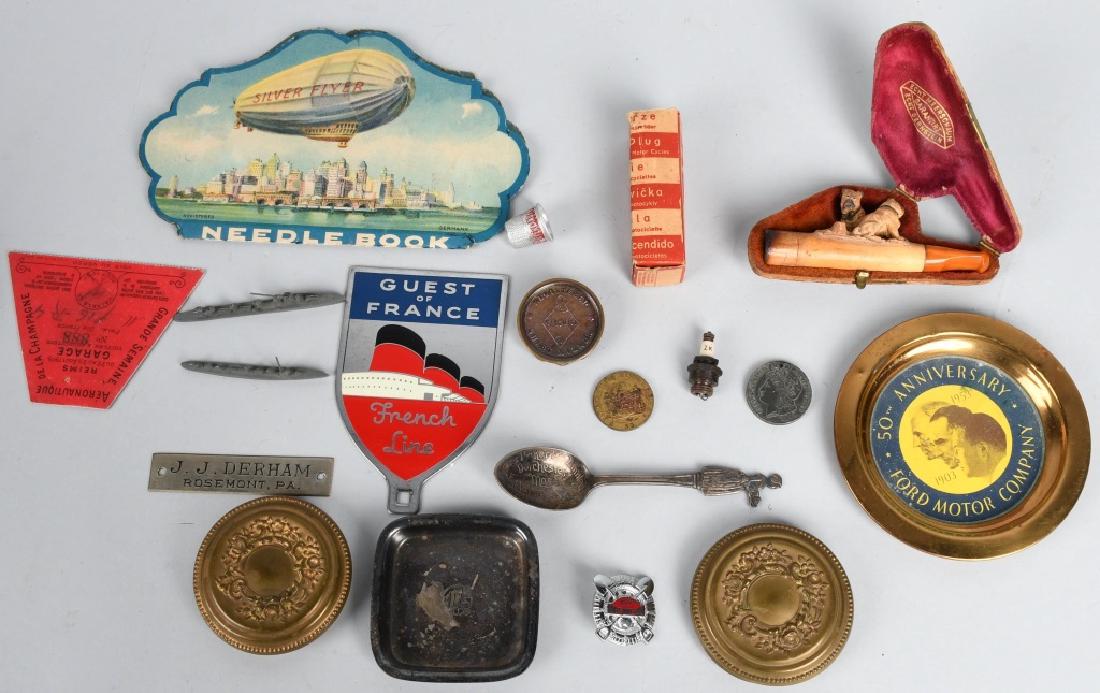 LOT OF VINTAGE ITEMS: Lot includes Meerschaum pipes, spoons, needle book, Ford ashtray, and more.