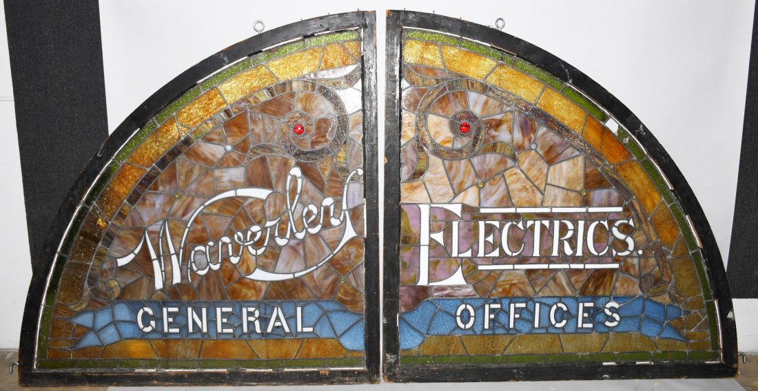 1908 WAVERLEY ELECTRIC CAR STAINED GLASS WINDOWS