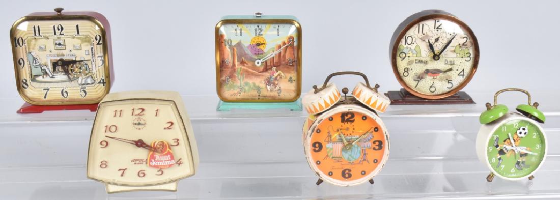 6-CHARACTER ALARM CLOCKS, ROY ROGERS & MORE: Lot includes Roy Rogers, Early Bird, Soccer, Aunt Jemima and more. Condition varies. Good-Very Good