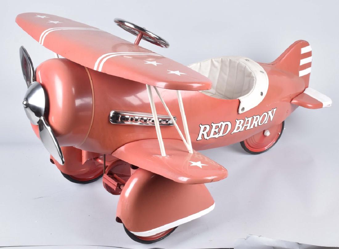 AFC RED BARON BI-WING PEDAL AIRPLANE: Excellent Airflow Creations "Red Baron" Bi-Wing Pedal Airplane. All original and complete. Wonderful design and details. Paint has slight fading. A great looking pedal airplane. 46" Excellent