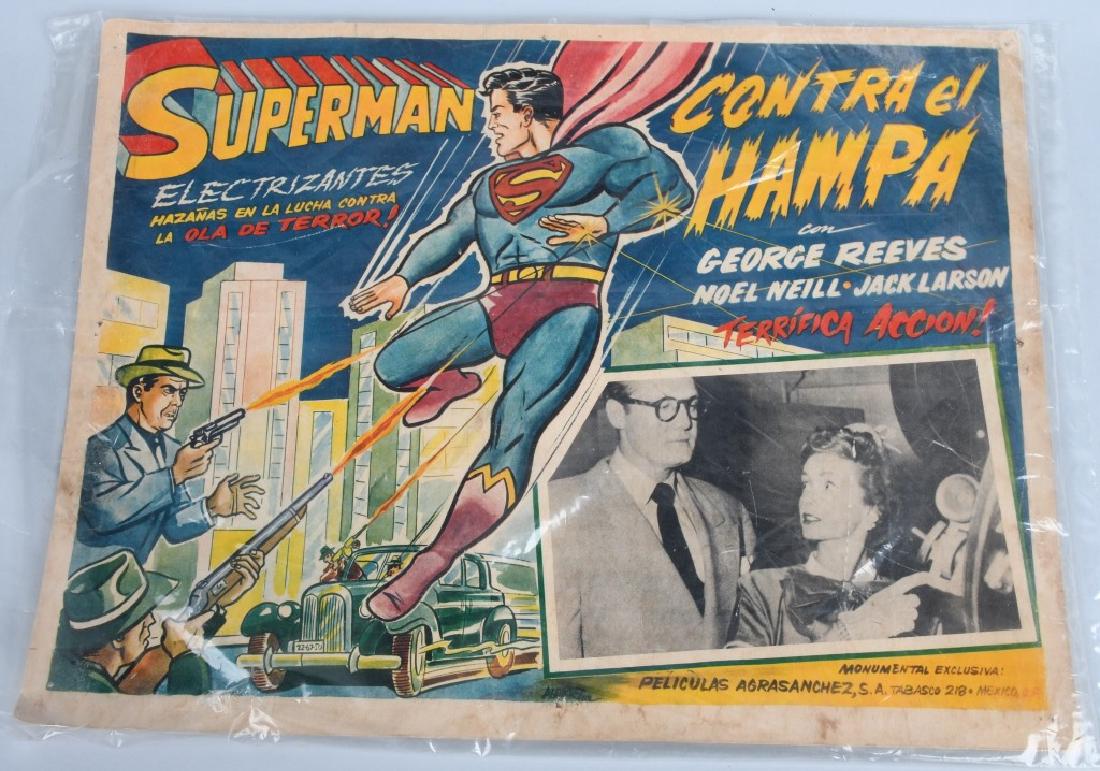 VINTAGE SUPERMAN COLOR MOVIE LOBBY CARD: 16 1/2" by 13", hard to find Mexican color Superman Lobby card. Very Good. May have some possible restoration.