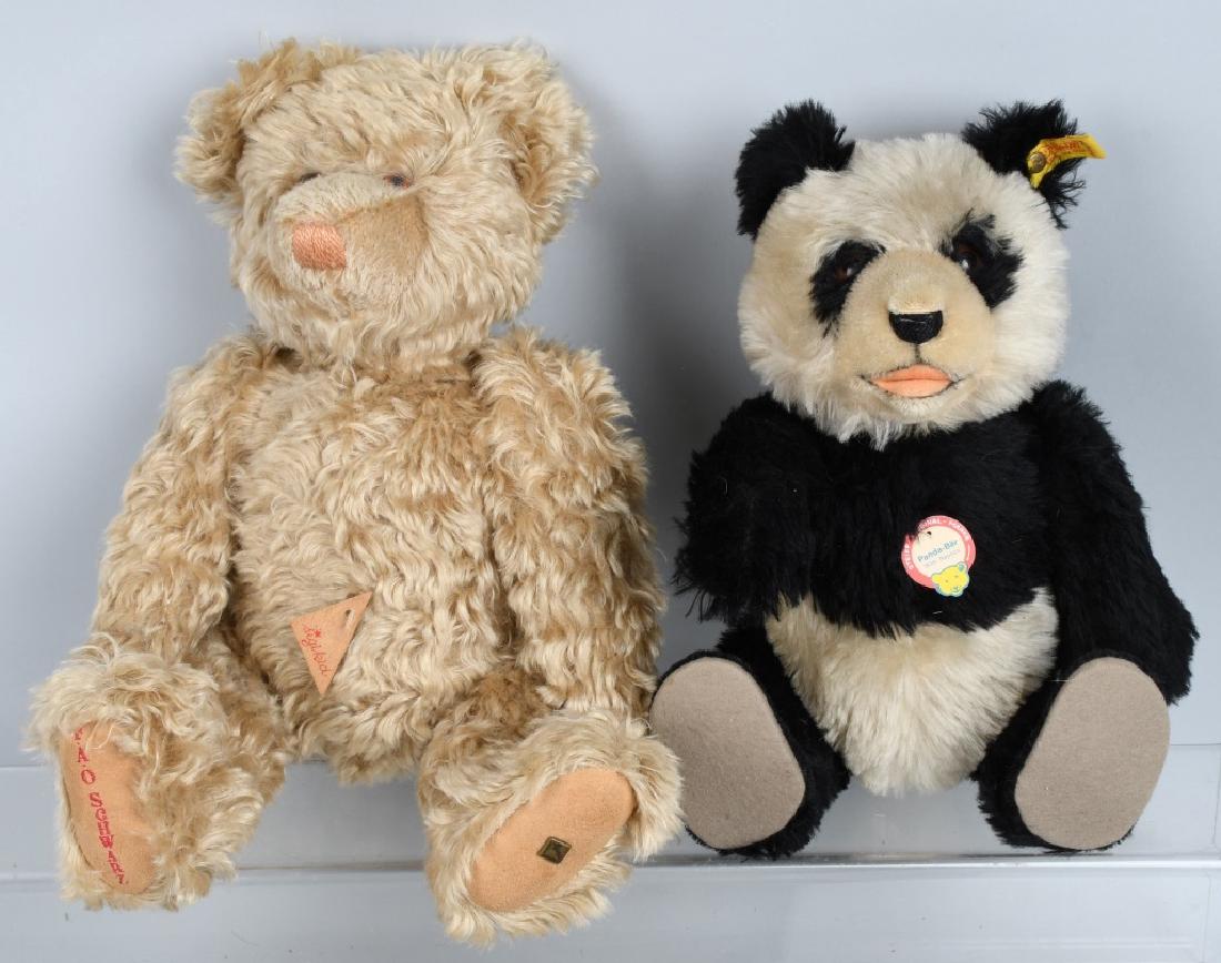 2-VINTAGE TOY BEARS,STEIFF and SIGIKID, FAO SCWART: Largest is the Sigikid at 17". The Steiff Panda has the button and both tags. Excellent. May have some possible restoration.