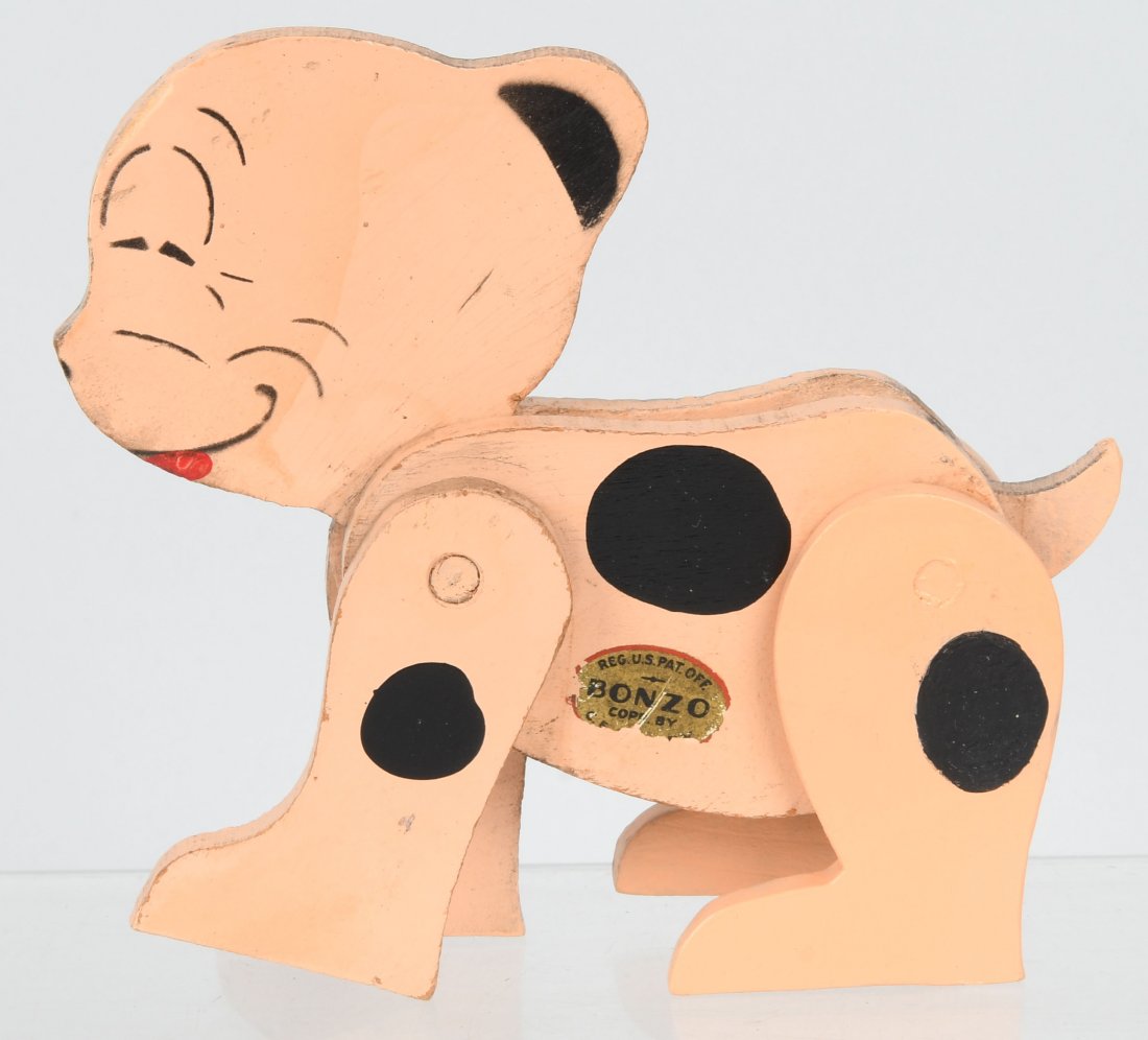 1930'S WOOD JOINTED BONZO TOY w/ LABEL (1 of 6)