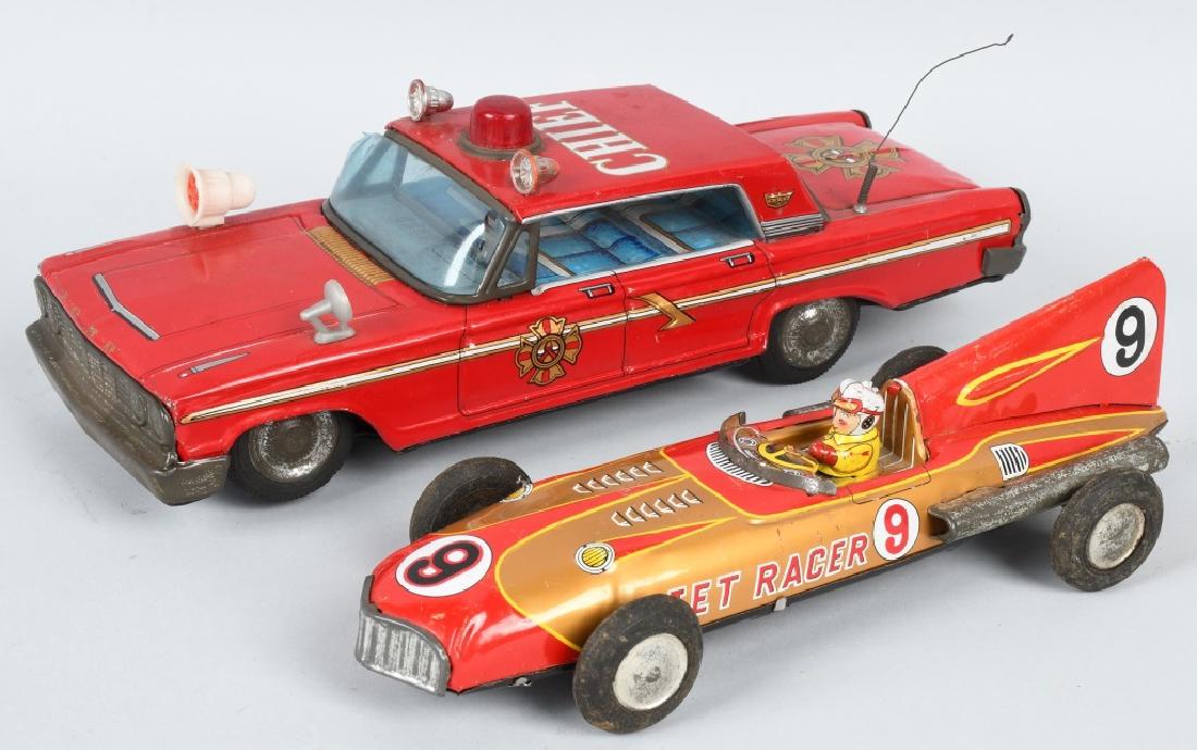 2-JAPAN TIN TOYS JET RACER & FIRE CHIEF CAR (1 of 8)