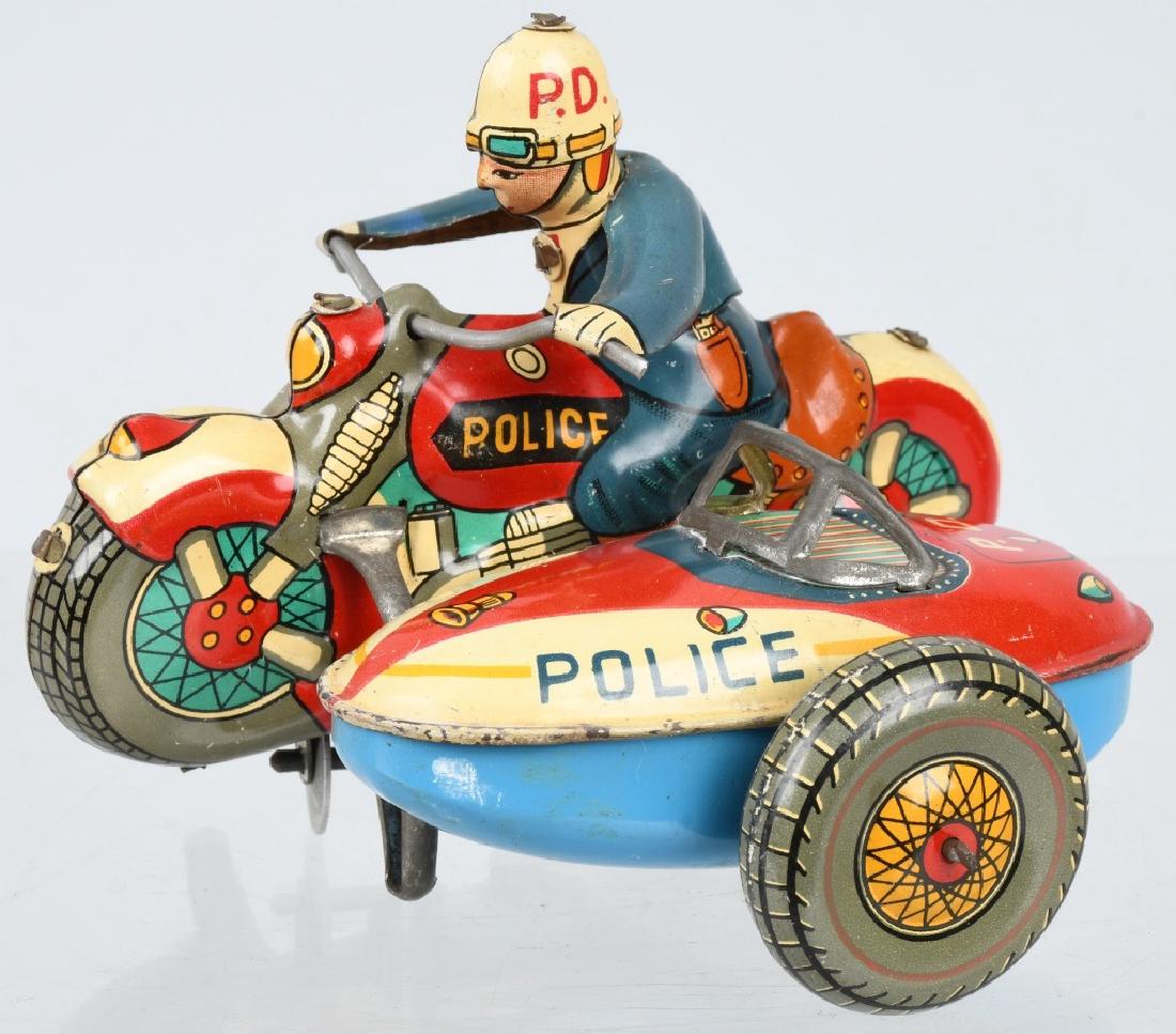 JAPAN Tin Windup POLICE MOTORCYCLE w/ SIDECAR (1 of 5)