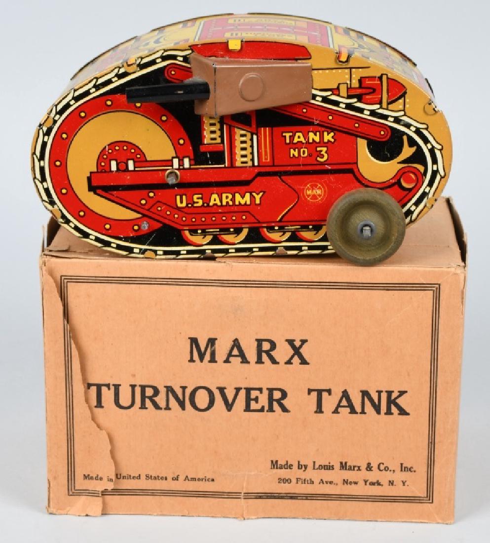 MARX Tin Windup TURNOVER TANK w/ BOX (1 of 9)