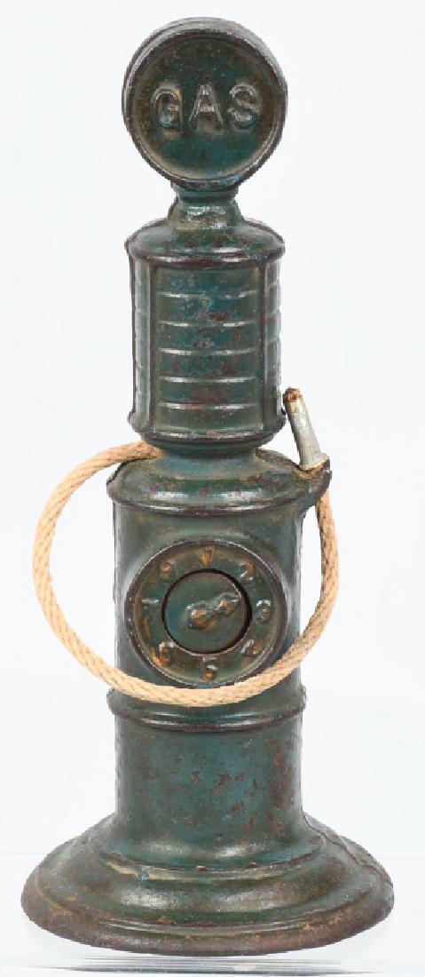 A.C. WILLIAMS 1930'S CAST IRON GAS PUMP, BLUE (1 of 4)