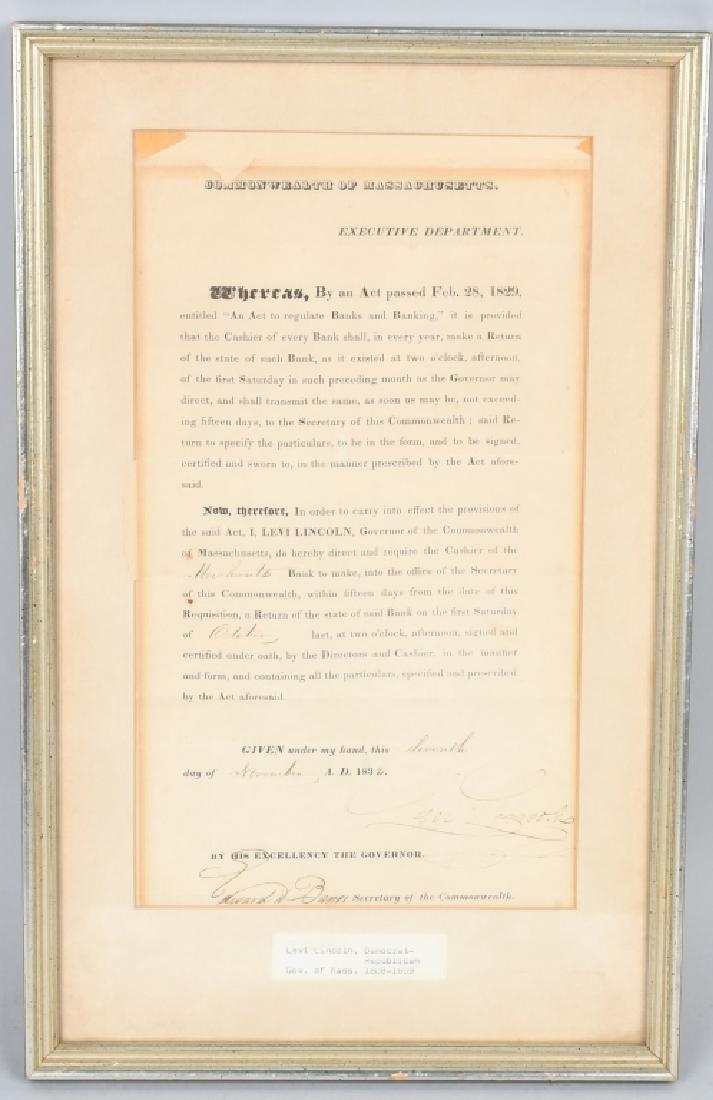 1833 DOCUMENT SIGNED by LEVI LINCOLN JR, GOVERNOR (1 of 5)