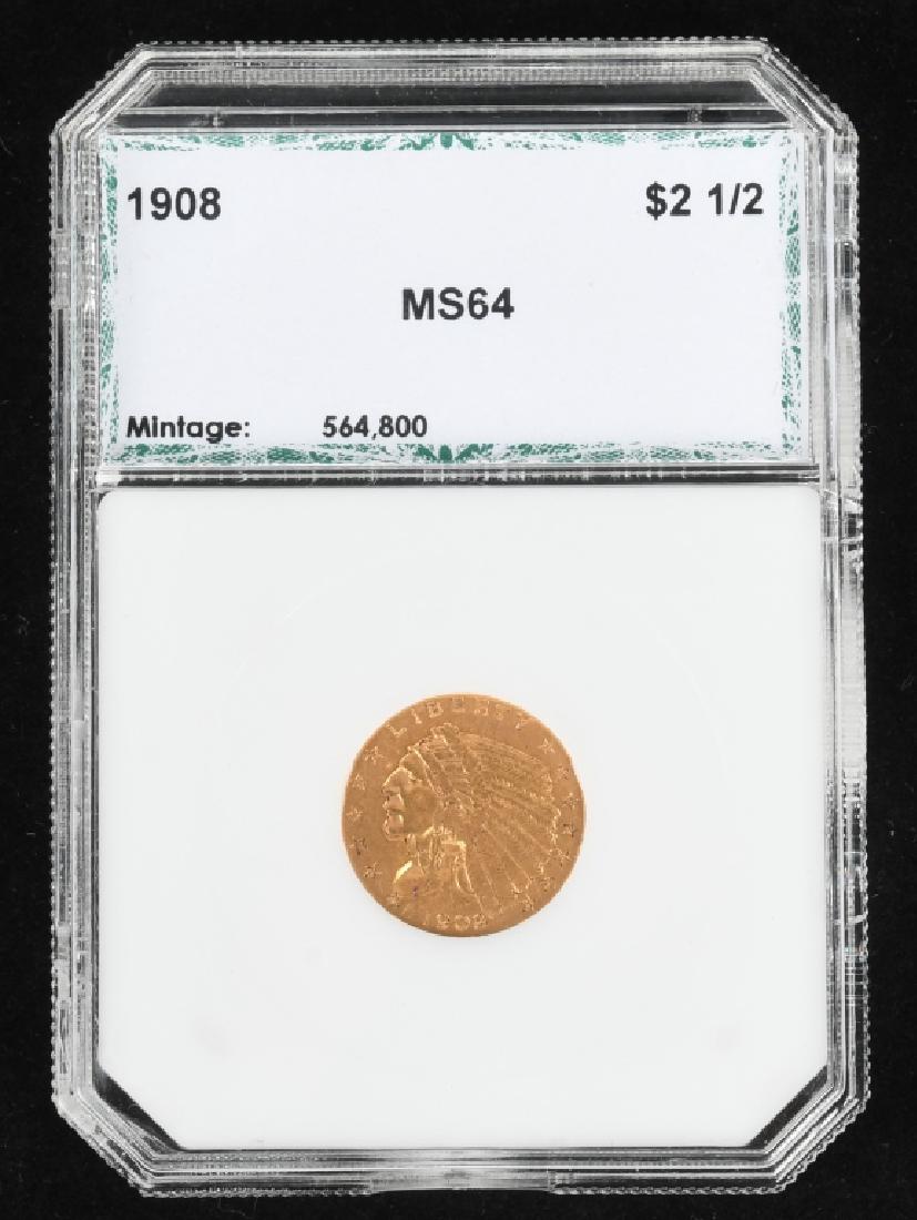 1908 $2 1/2 INDIAN US GOLD COIN PCI MS64 (1 of 4)