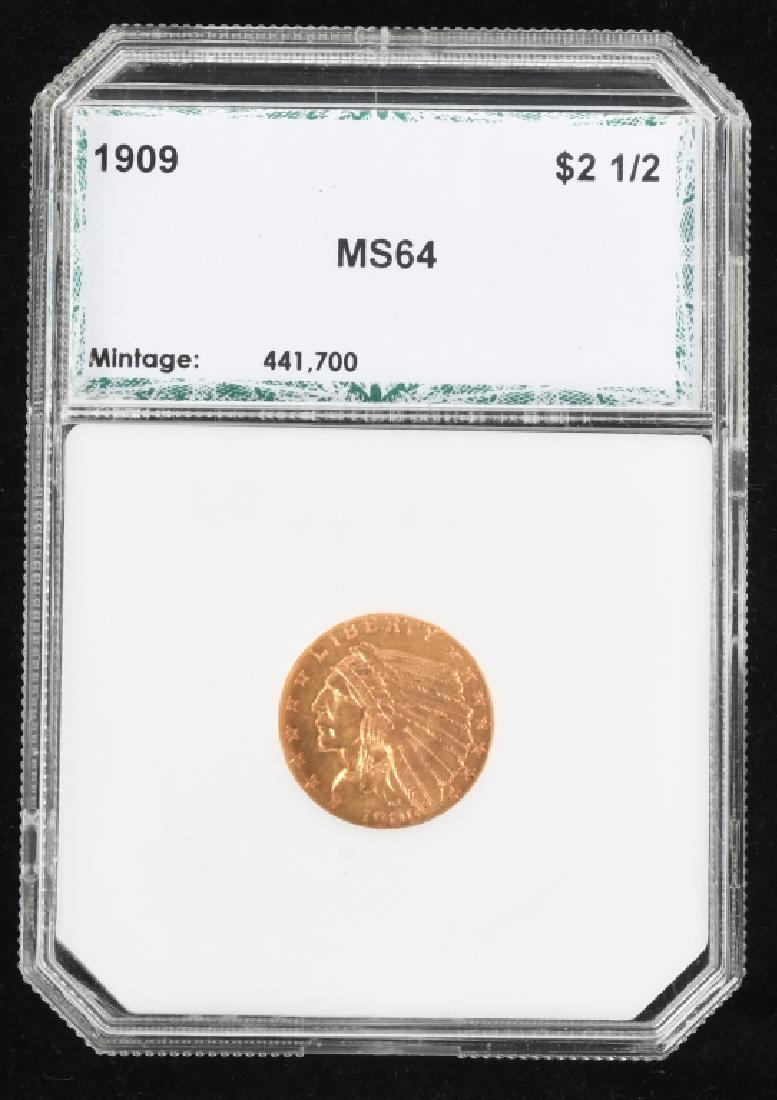 1909 $2 1/2 INDIAN US GOLD COIN PCI MS64 (1 of 3)