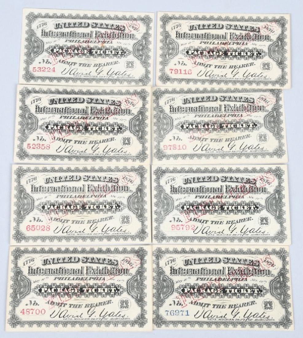 8-1776-1876 PHILADELPHIA EXPO PACKAGE TICKETS: Excellent tickets appear unused. 4" by 2 1/2", Excellent