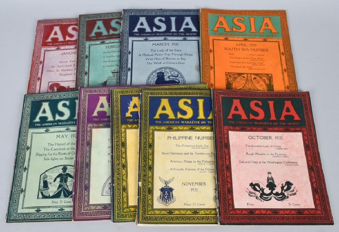 9-1921 ASIA MAGAZINES: Nice grouping of original magazines. Great graphics and advertisements. Condition varies. Overall Very Good