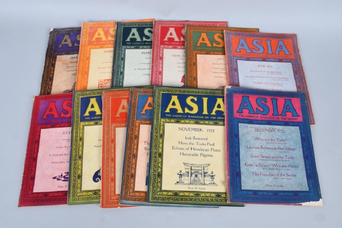12-1922 ASIA MAGAZINES: Nice grouping of original magazines. Great graphics and advertisements. Condition varies. Overall Very Good