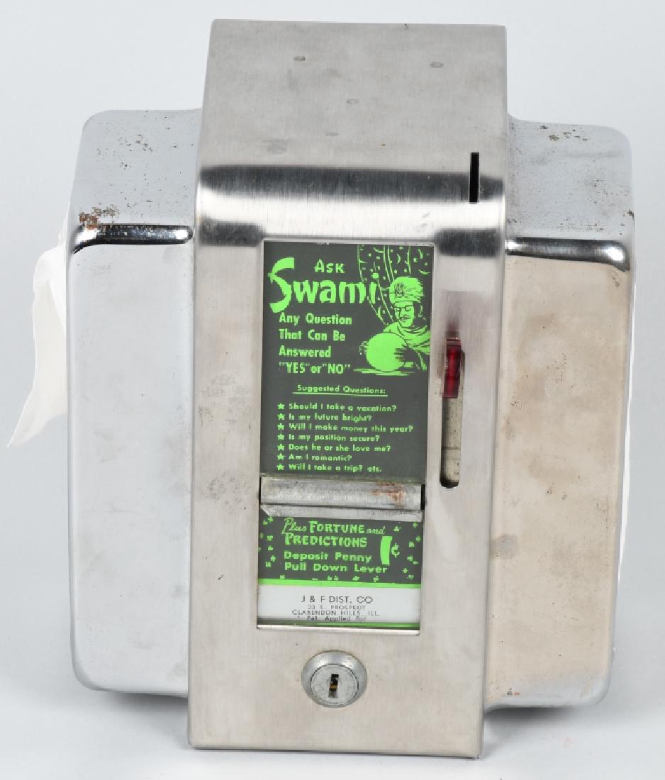 "ASK SWAMI", COIN OPERATED DINER NAPKIN HOLDER: Vintage original Ask Swami fortune telling napkin holder. 8 1/2" by 7" by 4 1/2". Very Good-Excellent