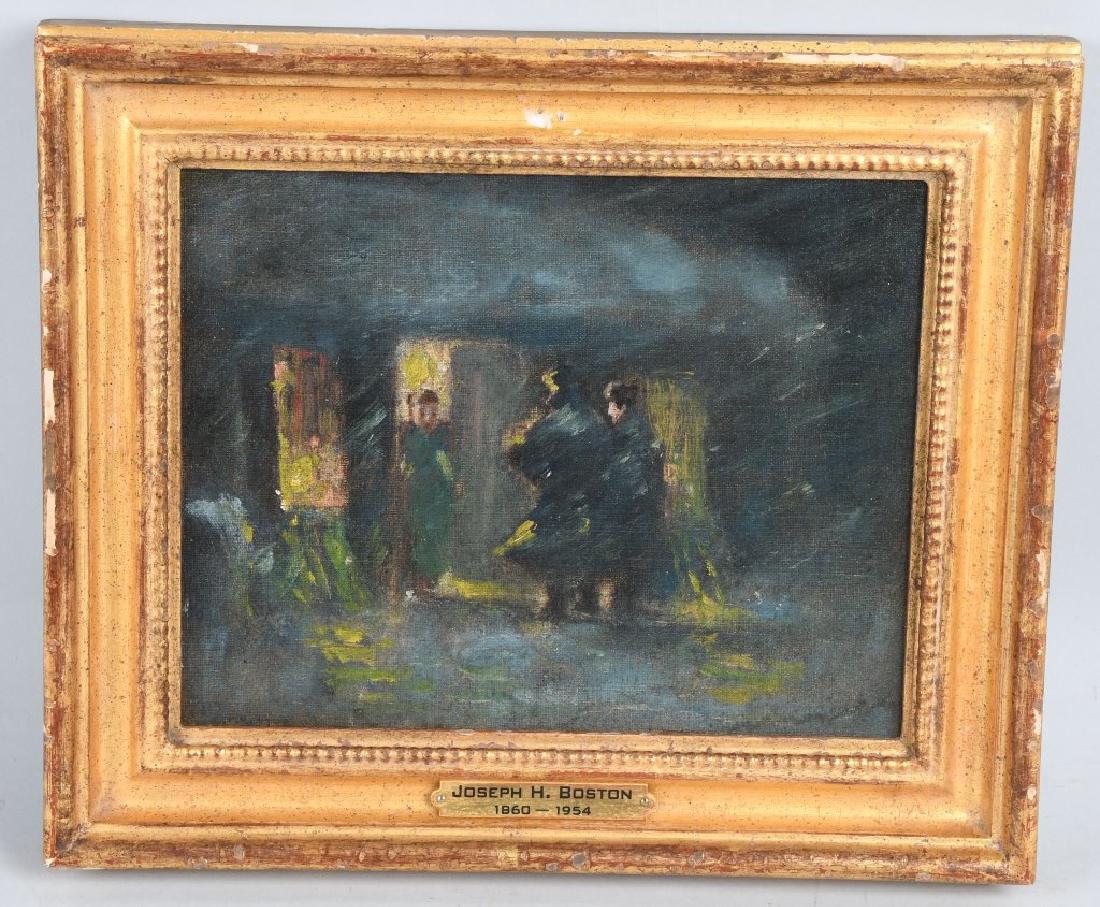 DARK WINTER SCENE OIL ON BOARD att JOSEPH BOSTON (1 of 7)