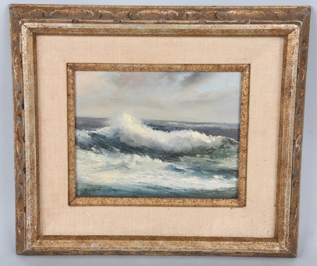 SEASCAPE OIL ON CANVAS att JULIE GREGORY: Oceanscape oil on canvas. Signed Julie Gregory lower left. Attributed to Julie Gregory. 17"x15" Framed