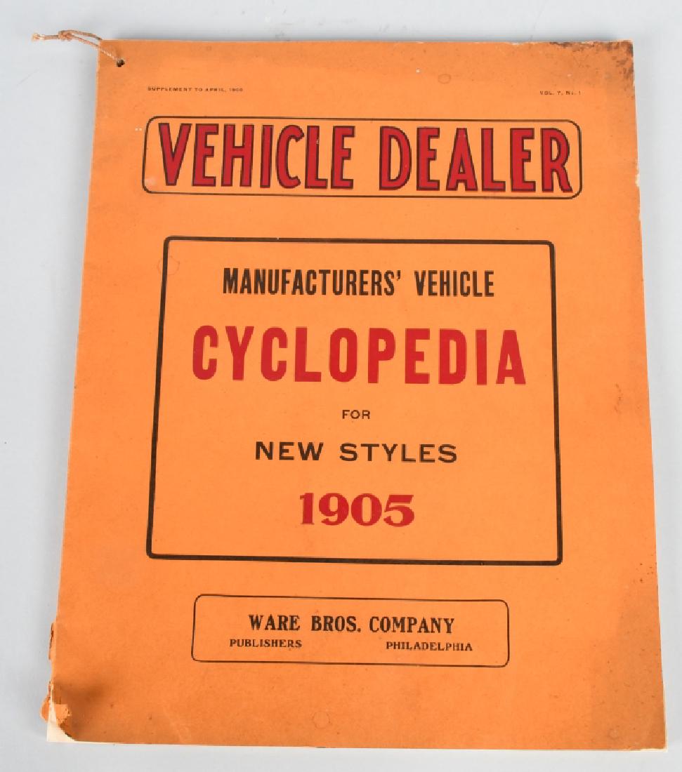 1905 VEHICLE DEALER "CYCLOPEDIA" DEALER CATALOG: Fantastic fully illustrated 229 page catalog of horse drawn vehicles. There is also an advertisement for The Sprague Umbrella Co indicating that they produce high-class canopies, even for autos. Scarc