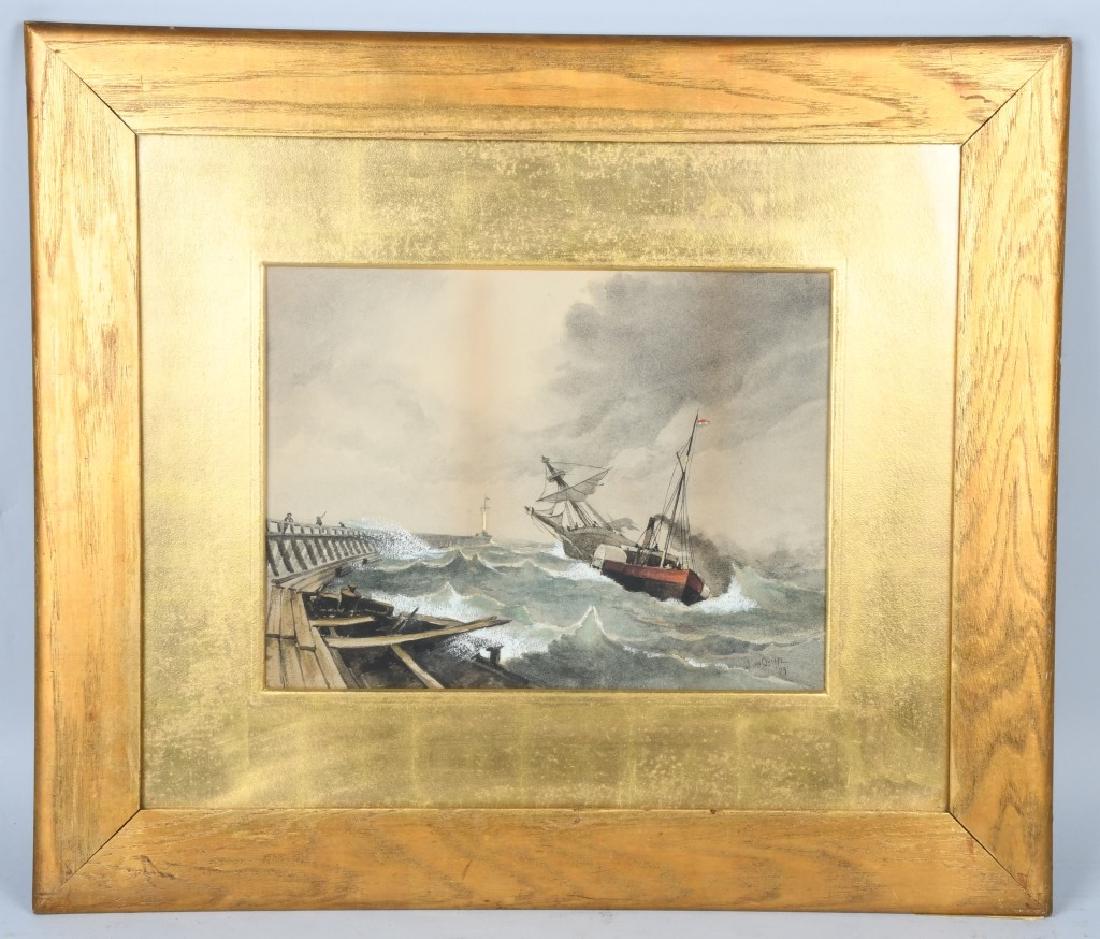 SHIP WRECK WATERCOLOR att J VAN OSTAPE: Ship Wreck watercolor painting. Signed J Van Ostape and dated 79 lower right. Attributed to J Van Ostape. 29"x25" Framed