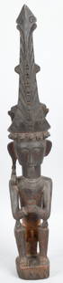 1890-1900 SUMATRA TRIBAL CHIEF WOOD STATUE: 1890-1900 Sumatra Tribal Wood Statue. All original with no issues. Shows very nice patina. Was shown and appraised at the Pittsburg Antique Road Show in 2011. It was appraised for $8000-$12000. Comes