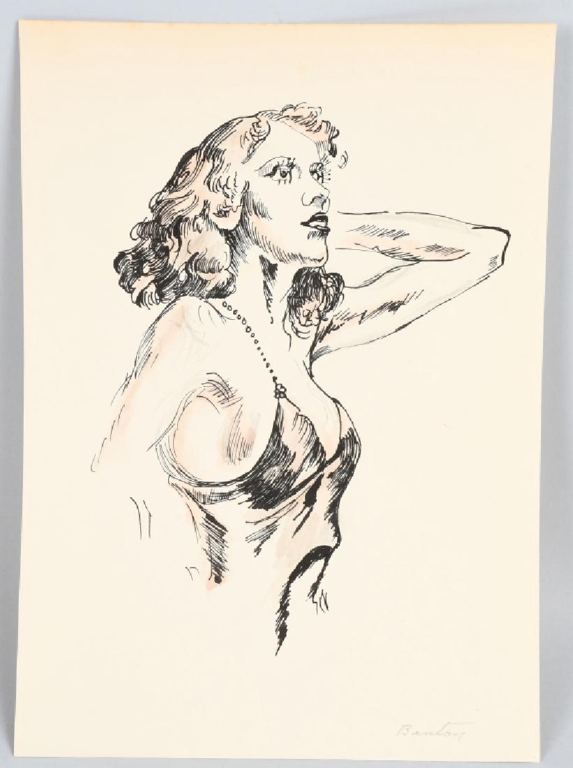 WOMAN PORTRAIT INK ON PAPER att BENTON (1 of 3)