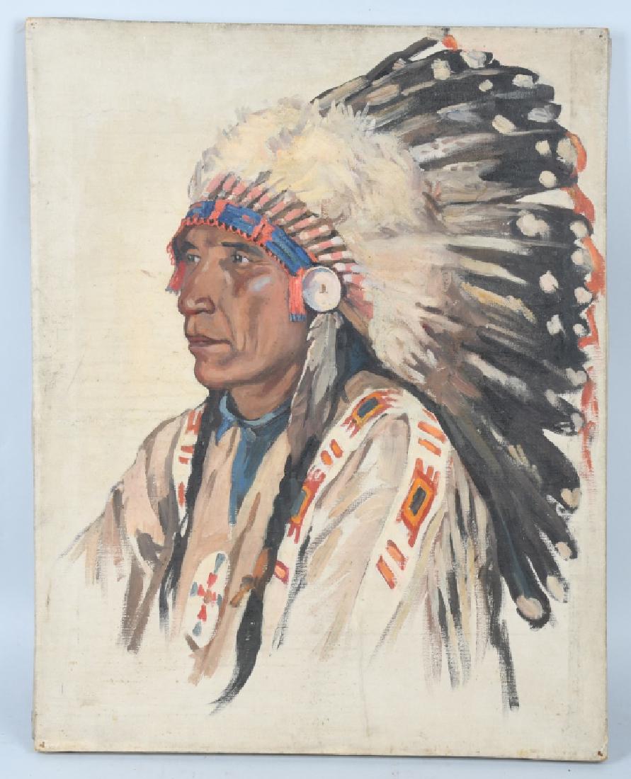 INDIAN CHIEF OIL ON CANVAS PAINTING GB MITCHELL (1 of 5)