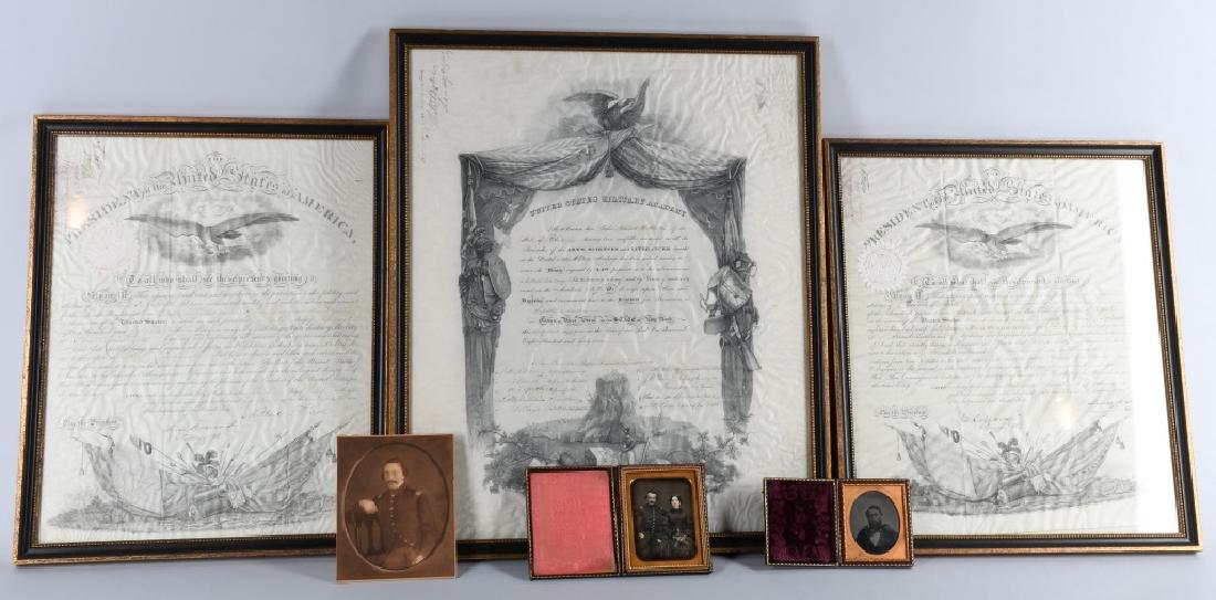 MEXICAN WAR OFFICER GROUP DAGUERROTYPE COMMISSIONS: Identified grouping of Mexican War Officer Edward Fifield Abbott of the 5th United States Infantry who graduated from the United States Military Academy at West Point in 1847. The document components 