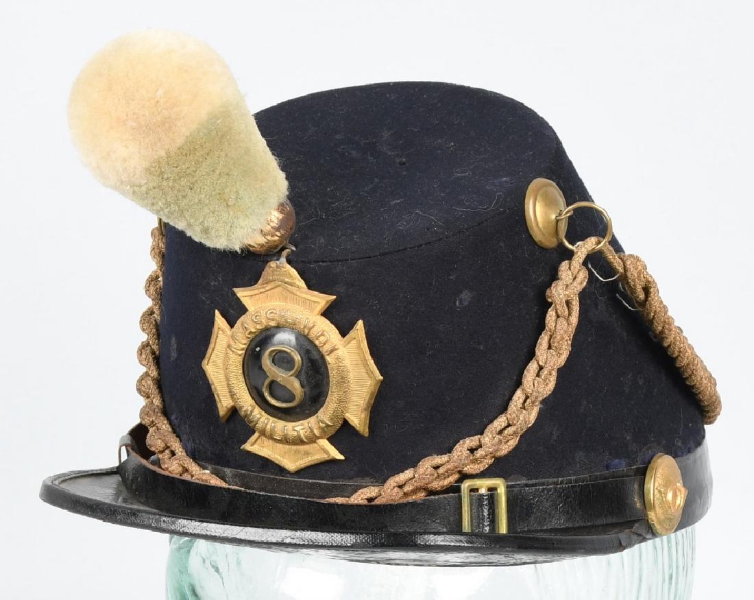 1880S - 90S MASSACHUSETTS VOLUNTEER MILITIA HAT: Late 19th century Massachusetts Volunteer militia kepi - cap. Complete with only very minor wear. very good