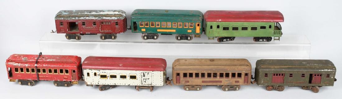 7- LIONEL STANDARD GAUGE PASSENGER CARS: Lot of 7 Lionel Standard Gauge Pullman Passenger and Observation Cars. As found condition. May clean to higher grade. Good