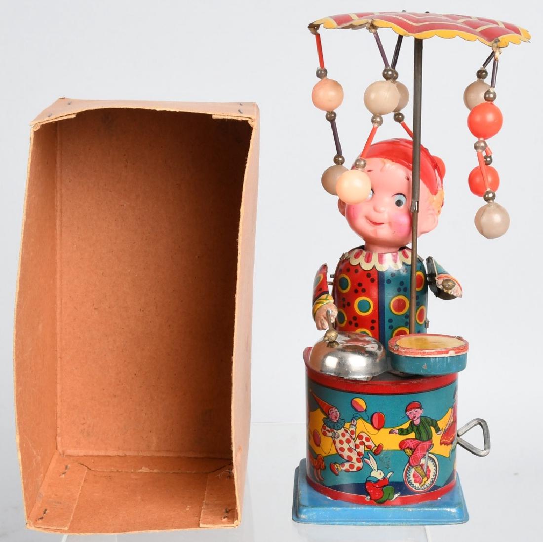 JAPAN Tin & Celluloid Windup CLOWN DRUMMER (1 of 7)