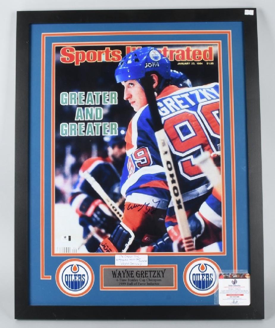 WAYNE GRETZKY AUTOGRAPHED 29"X23" FRAMED PICTURE: Wayne Gretzky Autographed Sports Illustrated Cover. Professionally framed. 29"x23" Global Authentic Authenticity