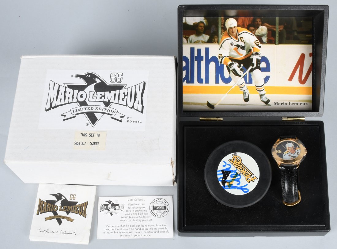 FOSSIL MARIO LEMIEUX WATCH & SIGNED PUCK MIB (1 of 5)