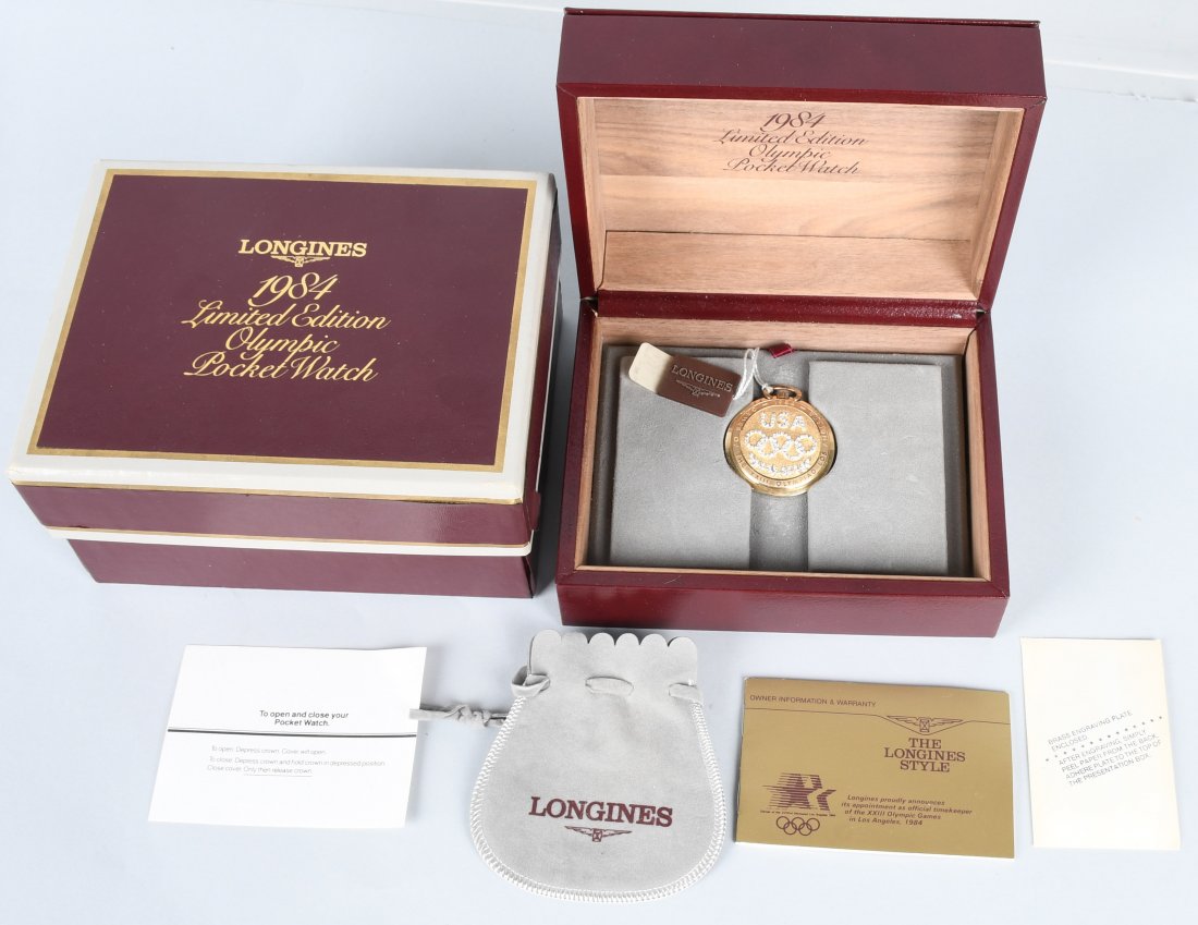 LONGINES 1984 OLYMPIC 14k GOLD POCKET WATCH MIB (1 of 14)